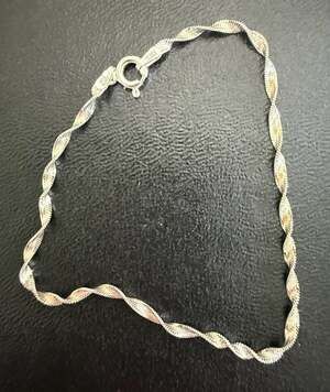 Italian Sterling Silver 925 Twisted Herringbone Chain Bracelet